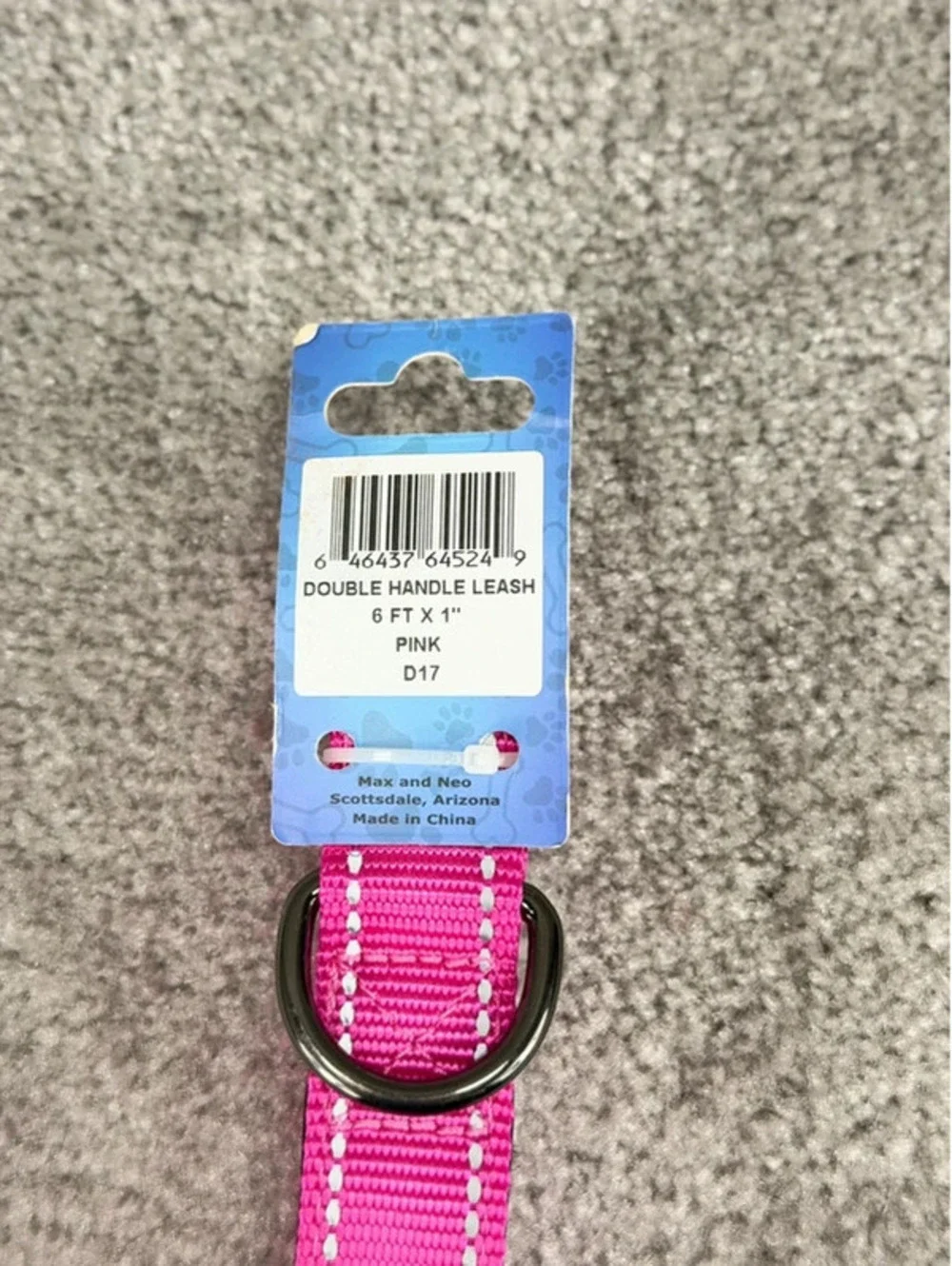 Max & Neo Double Handle 6ft x 1” Leash in Pink